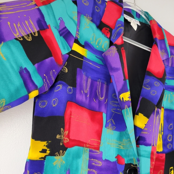 Vintage BEDFORD FAIR LIFESTYLES 90's multicolor abstract artsy geometric blazer - Picture 5 of 10